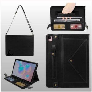 NWOT Black Crossbody Folio Case Over-Shoulder Strap Snaps Pencil Holder 9-10"